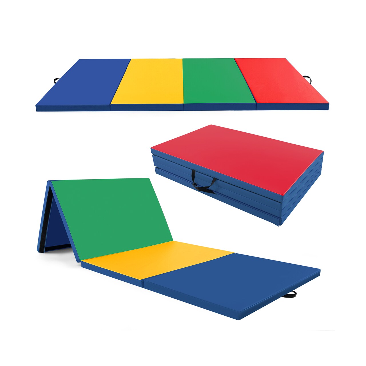 2 Inch Thick Folding Exercise Mat 120 x 48 Gym Mat EPE Foam Padding PU Leather Surface with Carry Handles Hook Loop Connection for Training Use